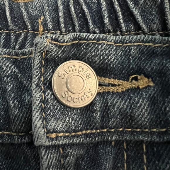 Simple Society Womens Blue Elastic Waist Straight Denim Cargo Jeans Size 3/26 - Picture 3 of 8